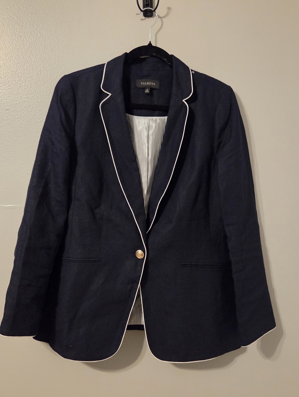 Talbots Womens Blue 100% Linen Preppy Coastal Gold Button Blazer Sz 12 Office - Picture 3 of 10